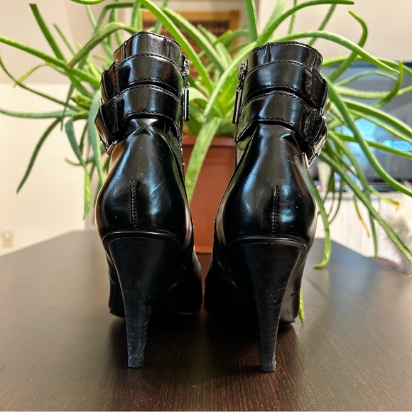 Calvin Klein Cambria Black Zip Ankle High Heel Boots with Buckle | Size 6.5 | - Picture 7 of 14